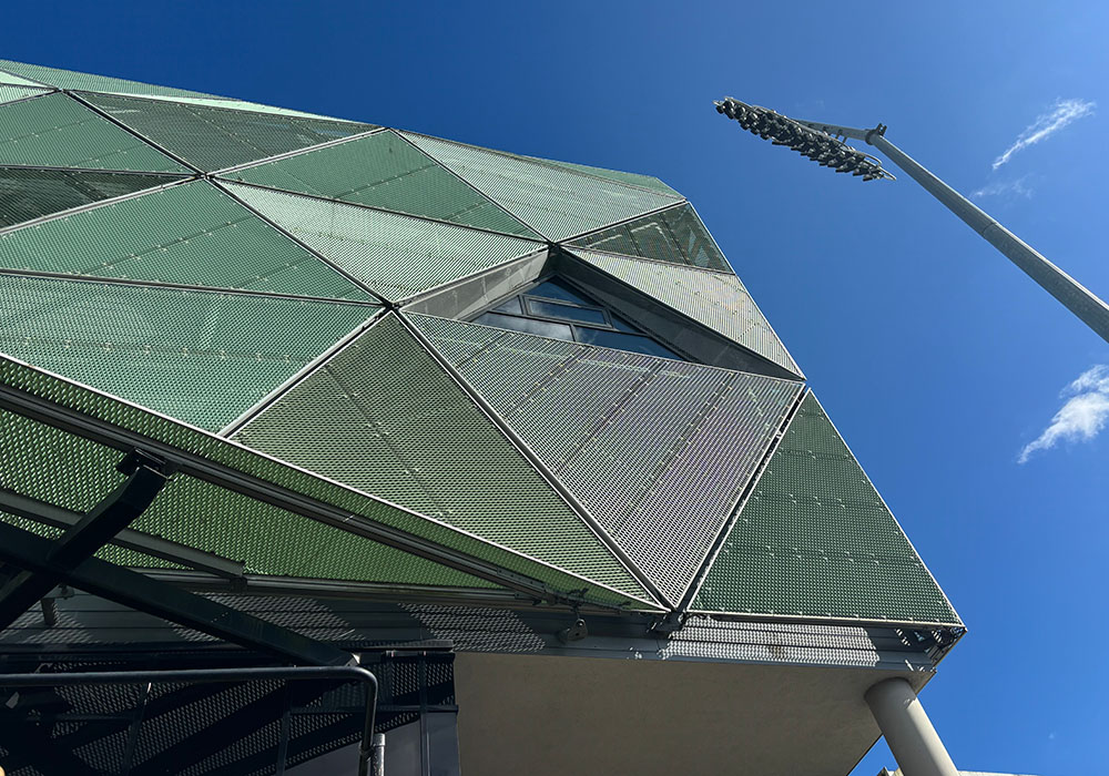 Headingley Stadium geometric roof with floodlight