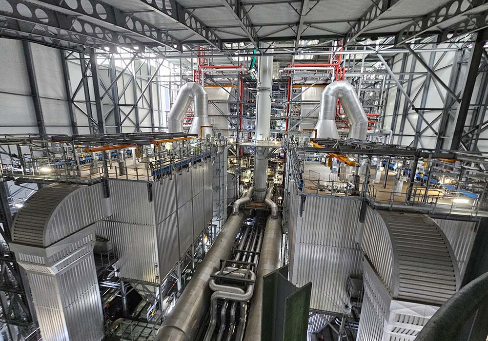 Steel frames and pipes all intertwined