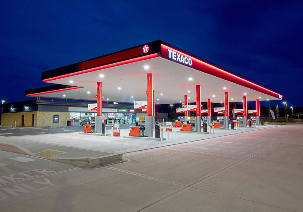 Texaco fuel station at night